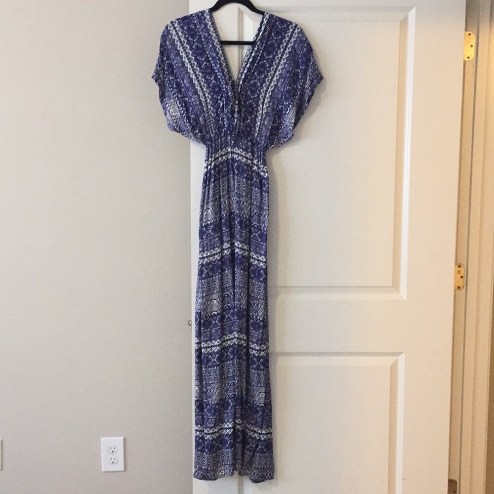 patterned blue maxi dress